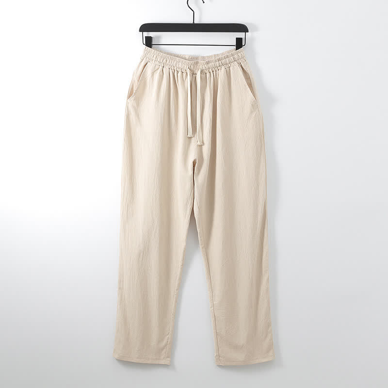 Buddha Stonesクロスカラーコットンリネン唐装漢服上下セットメンズ - image 12