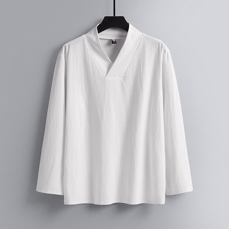 Buddha Stonesクロスカラーコットンリネン唐装漢服上下セットメンズ - image 14