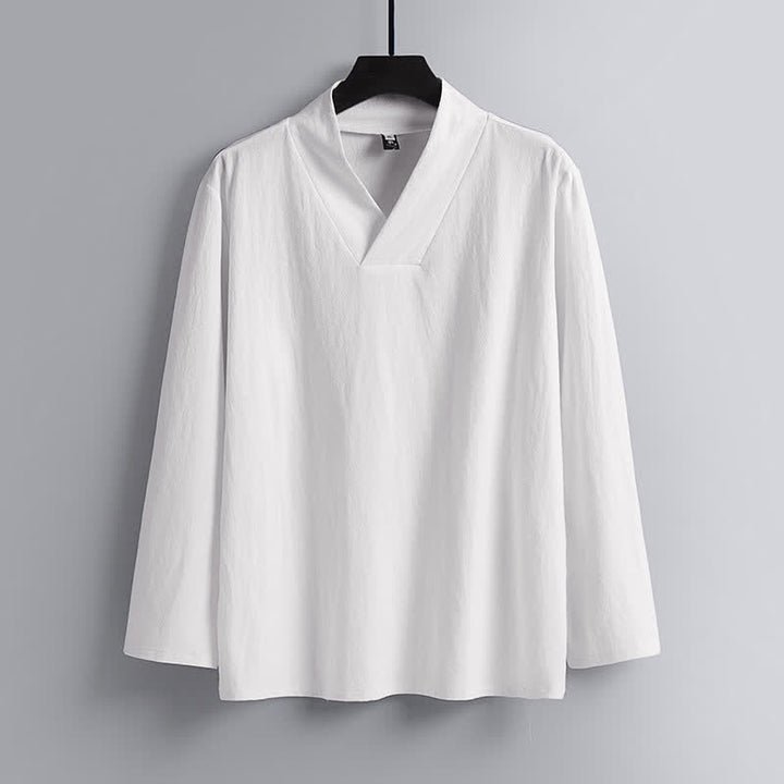 Buddha Stonesクロスカラーコットンリネン唐装漢服上下セットメンズ - image 14