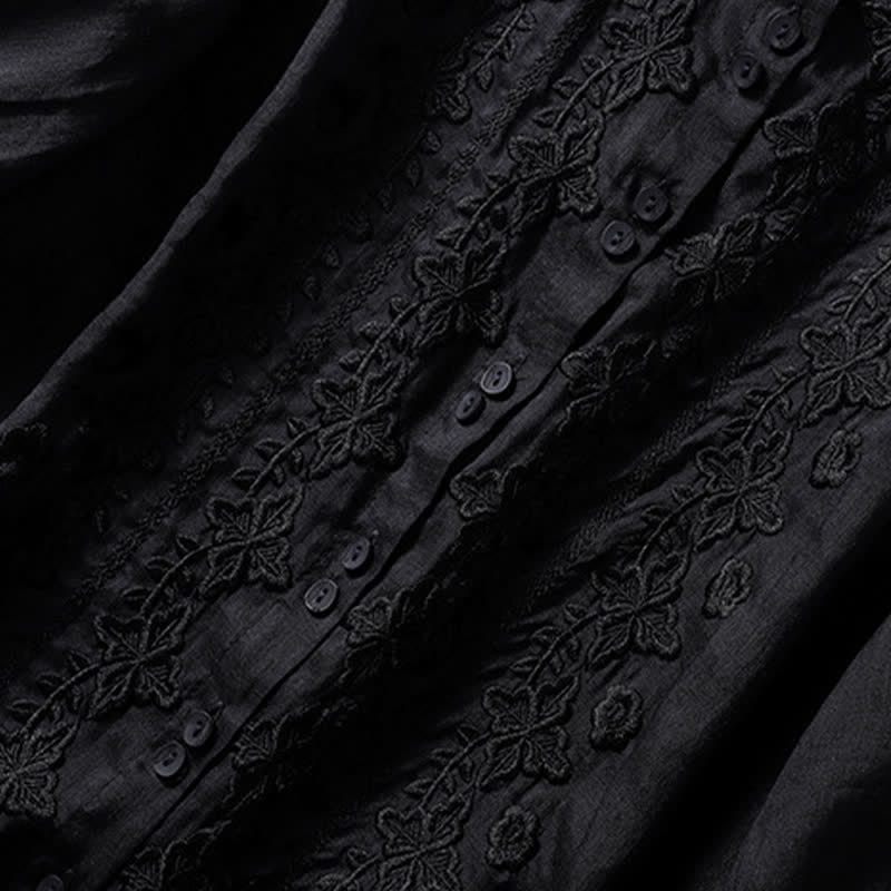 Buddha Stones夏用無地ボタン刺繍花柄 七分袖ラペル レディースシャツ - image 29