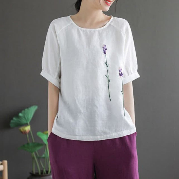 Buddha Stonesサマーヴィンテージ刺繍花柄レディースクルーネックTシャツ - 白 - US8-10，UK/AU12-14，EU40-42 (2XL) - image 11