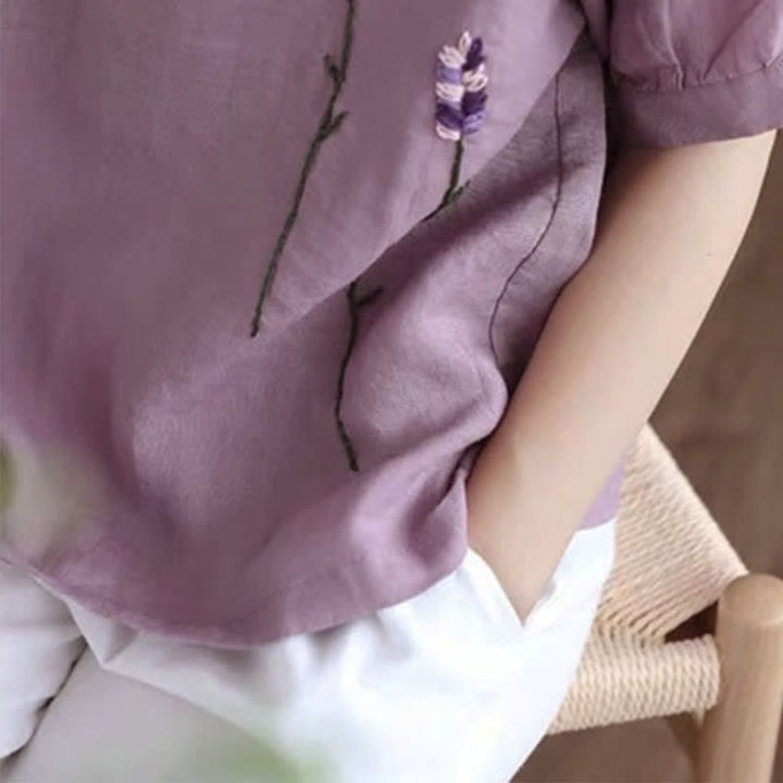 Buddha Stonesサマーヴィンテージ刺繍花柄レディースクルーネックTシャツ - image 4
