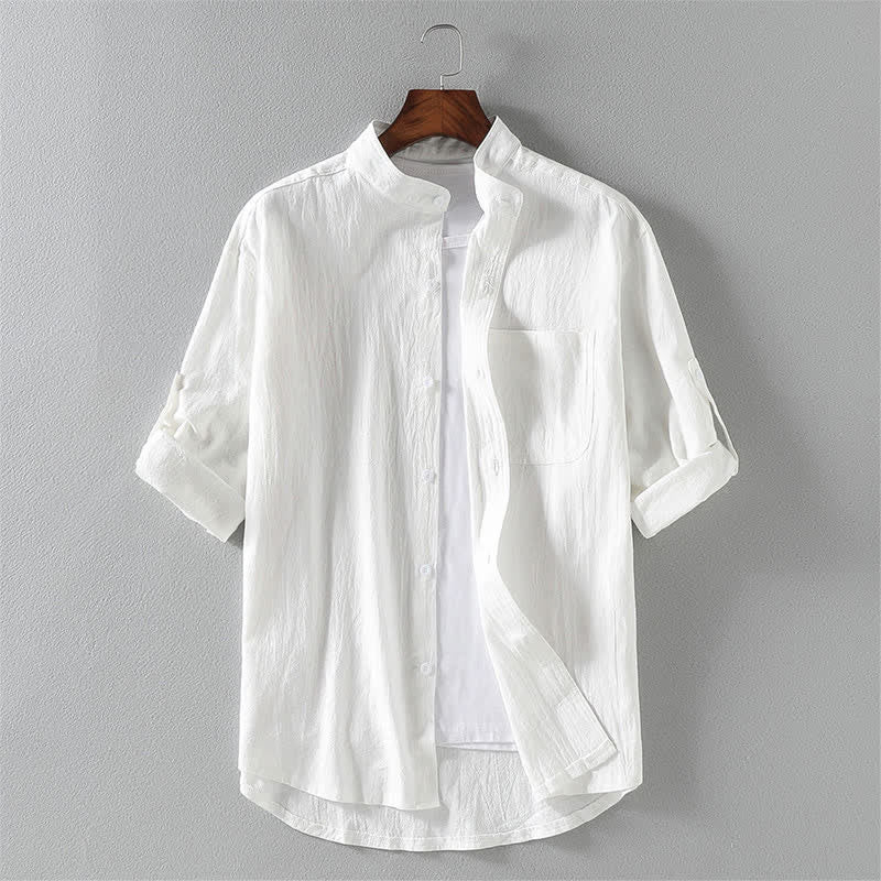Buddha Stones夏用無地メンズボタン付き半袖シャツ - 白 - US/UK/AU46、 EU56 (5XL) - image 2