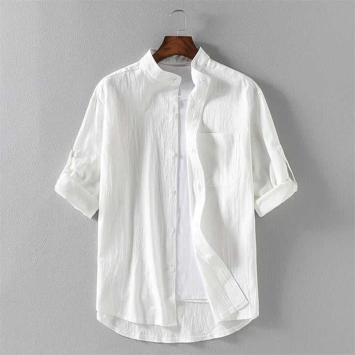 Buddha Stones夏用無地メンズボタン付き半袖シャツ - 白 - US/UK/AU46、 EU56 (5XL) - image 2