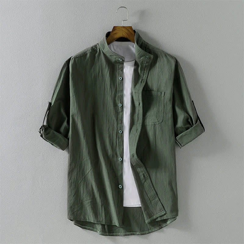 Buddha Stones夏用無地メンズボタン付き半袖シャツ - ダークシーグリーン - US/UK/AU46、 EU56 (5XL) - image 16
