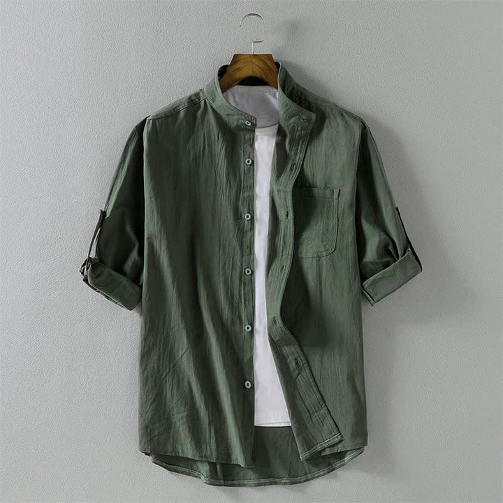 Buddha Stones夏用無地メンズボタン付き半袖シャツ - ダークシーグリーン - US/UK/AU46、 EU56 (5XL) - image 16