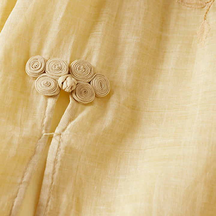 Buddha Stones刺繍入り葉っぱ柄クルーネック半袖ファイバーミディド​​レス - image 5