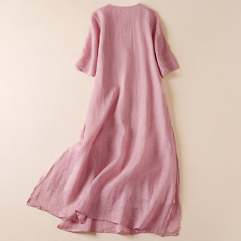 Buddha Stones刺繍入り葉っぱ柄クルーネック半袖ファイバーミディド​​レス - image 15
