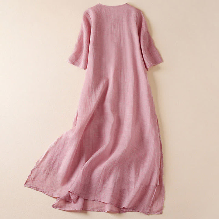 Buddha Stones刺繍入り葉っぱ柄クルーネック半袖ファイバーミディド​​レス - image 15