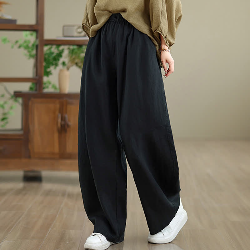 Buddha Stonesカジュアル 無地 コットン レディース ワイドレッグパンツ ポケット付き - 黒 - US12、 UK/AU16、 EU44 (3XL) - image 24