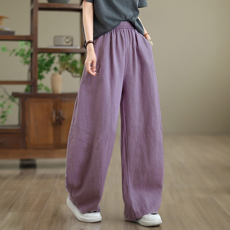Buddha Stonesカジュアル 無地 コットン レディース ワイドレッグパンツ ポケット付き - 梅 - US12、 UK/AU16、 EU44 (3XL) - image 0