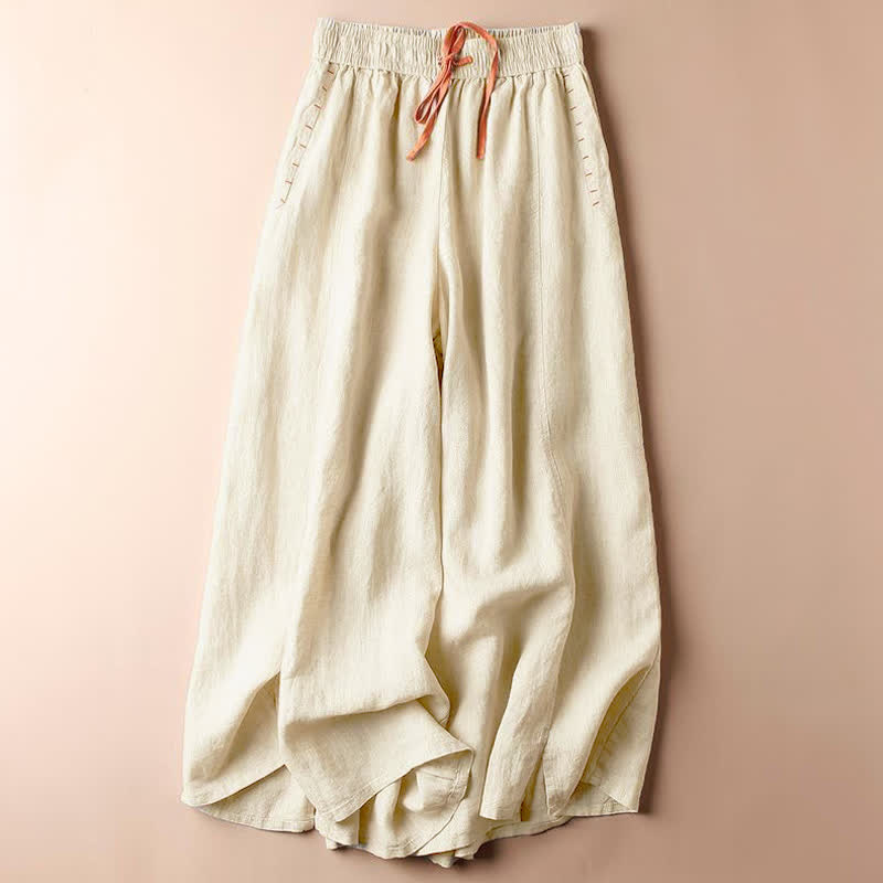 Buddha Stonesカジュアル スリット裾 レディース 7-8丈 ワイドレッグパンツ ポケット付き - 貝殻 - US8-10，UK/AU12-14，EU40-42 (2XL) - image 0