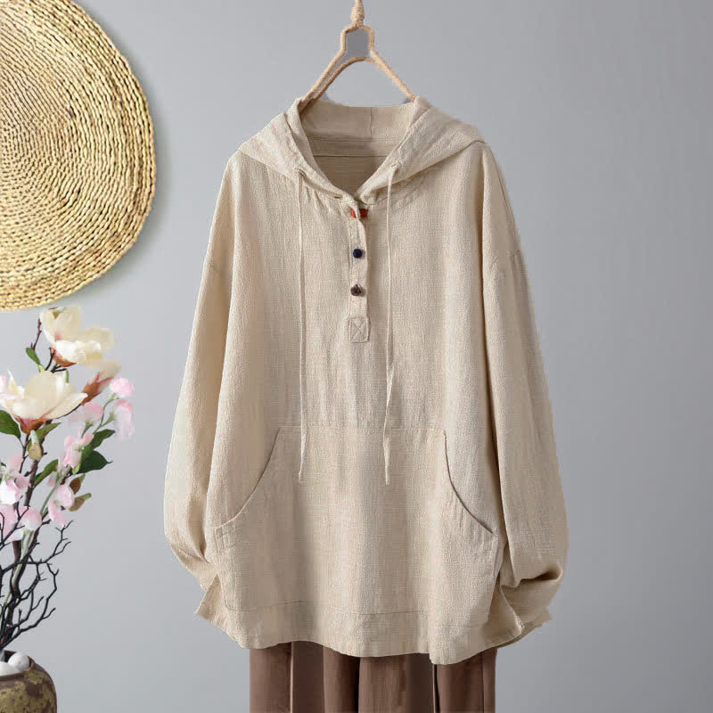Buddha Stonesレディース 無地ボタンデザイン 長袖パーカー ポケット付き - ベージュ - US8-10，UK/AU12-14，EU40-42 (2XL) - image 0