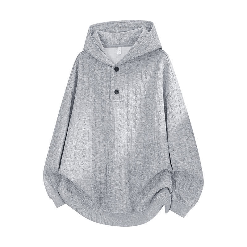 Buddha Stones秋冬用ボタン ツイストデザイン 長袖 メンズパーカー - ライトグレー - US/UK/AU42、 EU52 (3XL) - image 0