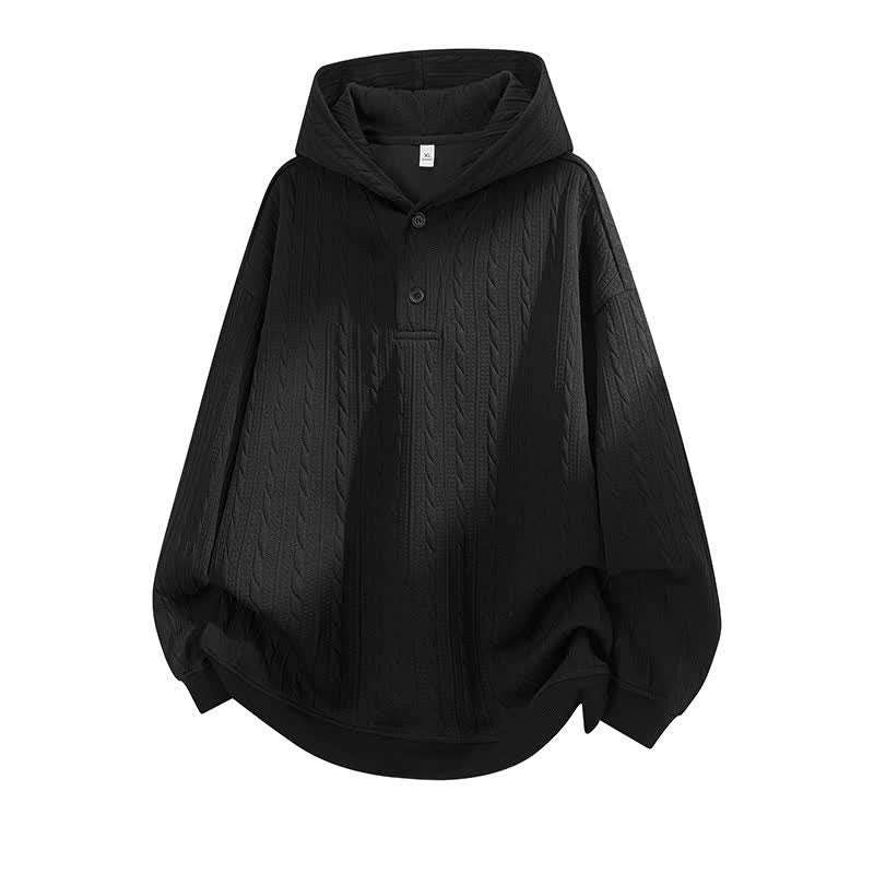 Buddha Stones秋冬用ボタン ツイストデザイン 長袖 メンズパーカー - 黒 - US/UK/AU42、 EU52 (3XL) - image 8