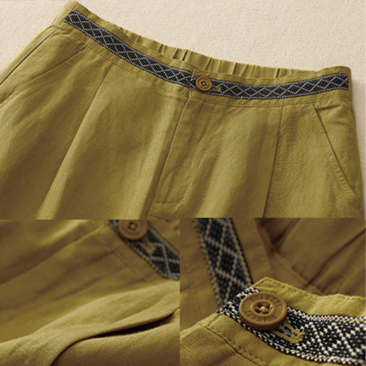 Buddha Stones夏用 無地 7-8丈 レディース ワイドレッグ クロップドパンツ ポケット付き ファスナー付き - image 3