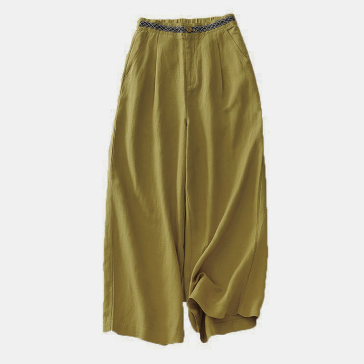 Buddha Stones夏用 無地 7-8丈 レディース ワイドレッグ クロップドパンツ ポケット付き ファスナー付き - image 4