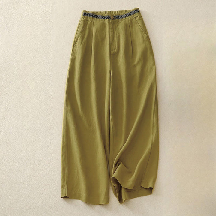 Buddha Stones夏用 無地 7-8丈 レディース ワイドレッグ クロップドパンツ ポケット付き ファスナー付き - ダークゴールデンロッド - US8-10，UK/AU12-14，EU40-42 (2XL) - image 0