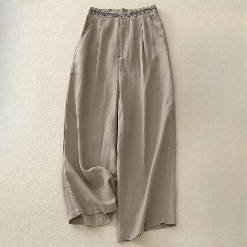 Buddha Stones夏用 無地 7-8丈 レディース ワイドレッグ クロップドパンツ ポケット付き ファスナー付き - タン - US8-10，UK/AU12-14，EU40-42 (2XL) - image 11