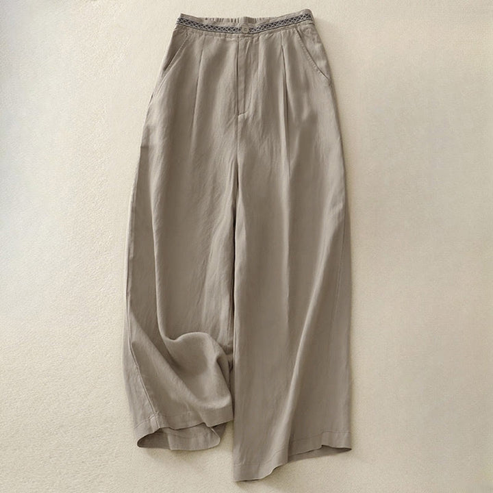Buddha Stones夏用 無地 7-8丈 レディース ワイドレッグ クロップドパンツ ポケット付き ファスナー付き - タン - US8-10，UK/AU12-14，EU40-42 (2XL) - image 11