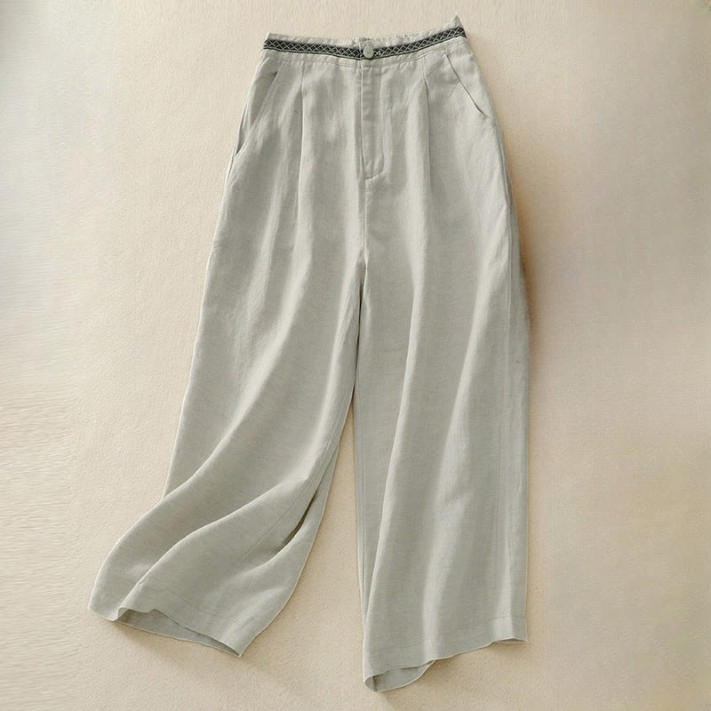 Buddha Stones夏用 無地 7-8丈 レディース ワイドレッグ クロップドパンツ ポケット付き ファスナー付き - ベージュ - US8-10，UK/AU12-14，EU40-42 (2XL) - image 5