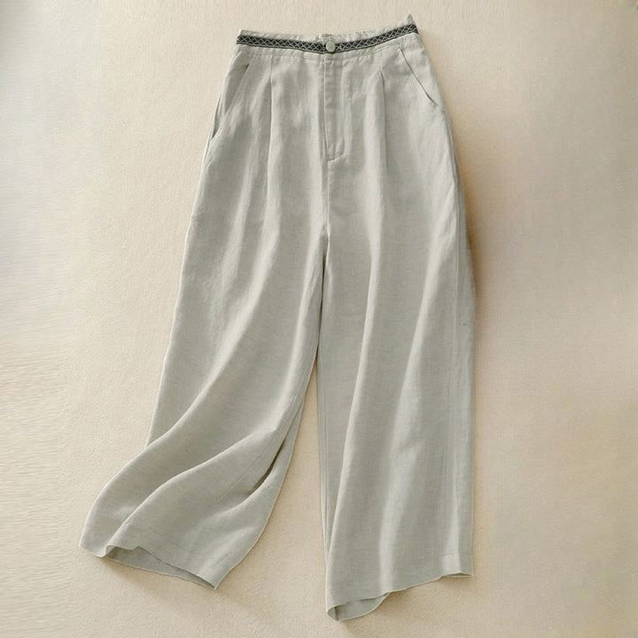 Buddha Stones夏用 無地 7-8丈 レディース ワイドレッグ クロップドパンツ ポケット付き ファスナー付き - ベージュ - US8-10，UK/AU12-14，EU40-42 (2XL) - image 5