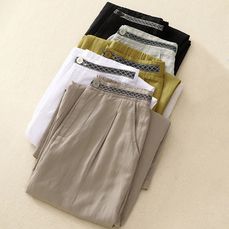 Buddha Stones夏用 無地 7-8丈 レディース ワイドレッグ クロップドパンツ ポケット付き ファスナー付き - image 24