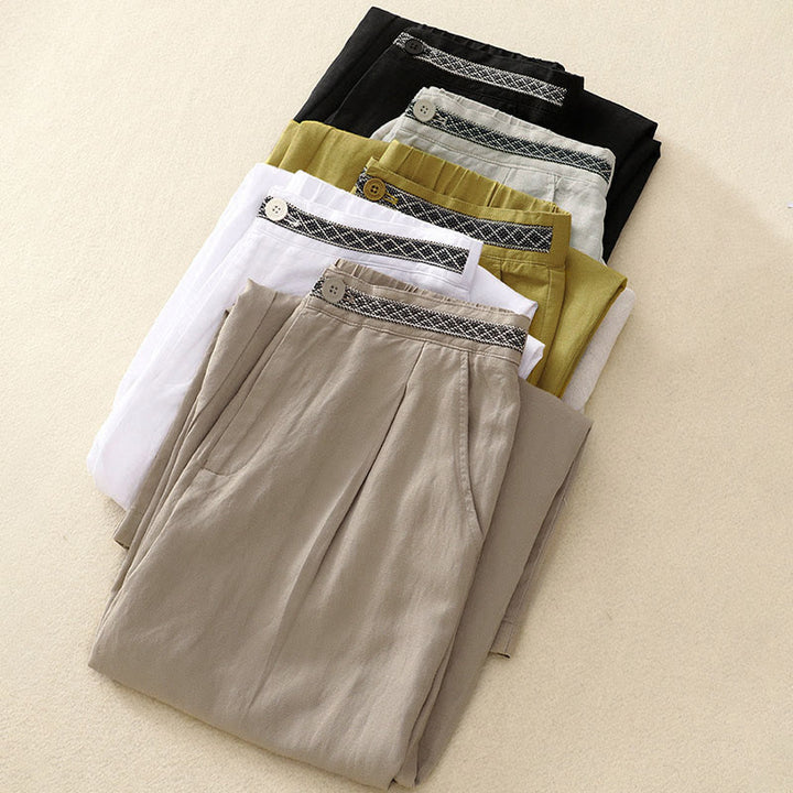 Buddha Stones夏用 無地 7-8丈 レディース ワイドレッグ クロップドパンツ ポケット付き ファスナー付き - image 24