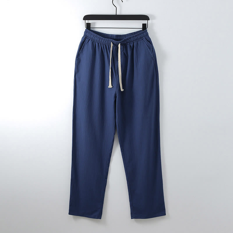 Buddha Stones無地 コットンリネン カジュアル ルーズ メンズパンツ ポケット付き - ロイヤルブルー - US/UK/AU54、 EU64 (9XL) - image 8