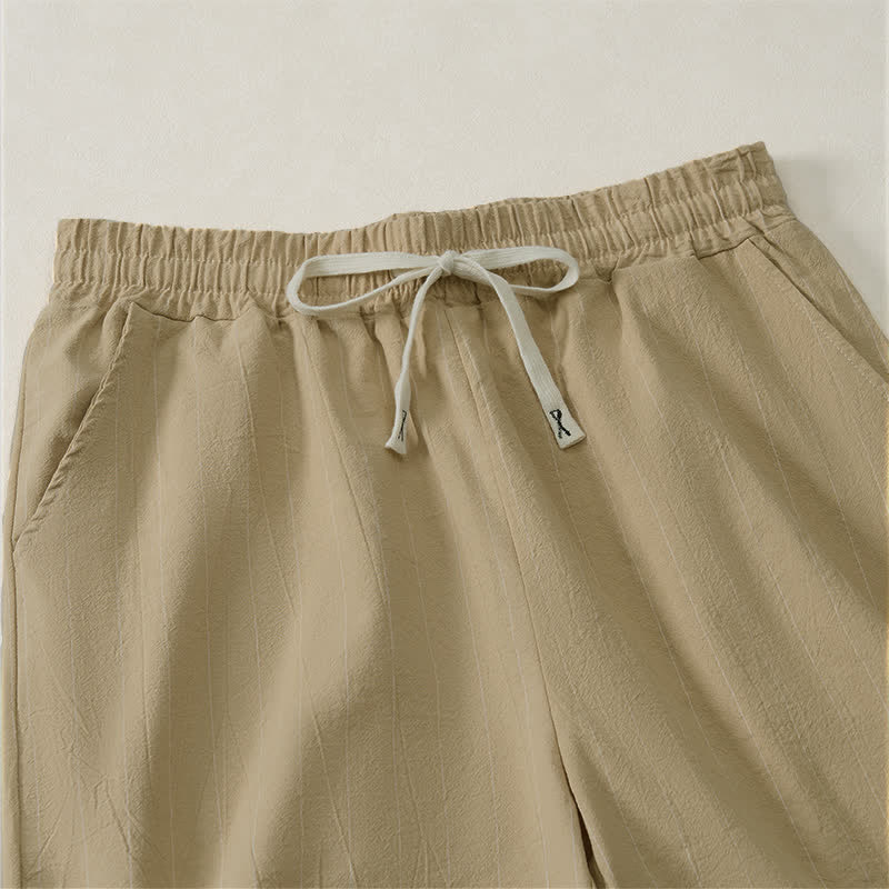 Buddha Stones 夏用カジュアルドローストリングストライプ柄メンズショートパンツ（ポケット付き） - image 9