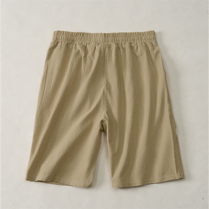 Buddha Stones 夏用カジュアルドローストリングストライプ柄メンズショートパンツ（ポケット付き） - image 8