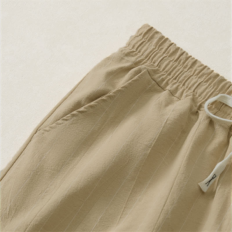 Buddha Stones 夏用カジュアルドローストリングストライプ柄メンズショートパンツ（ポケット付き） - image 10