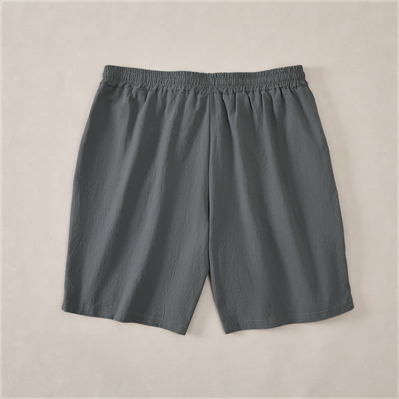 Buddha Stones 夏用カジュアルドローストリング付き無地コットンメンズショートパンツ（ポケット付き） - image 8