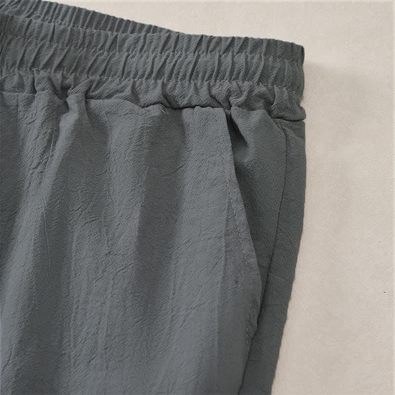 Buddha Stones 夏用カジュアルドローストリング付き無地コットンメンズショートパンツ（ポケット付き） - image 11