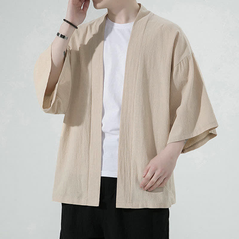 Buddha Stones 夏向けカジュアルミニマリスト無地メンズ着物 - image 6