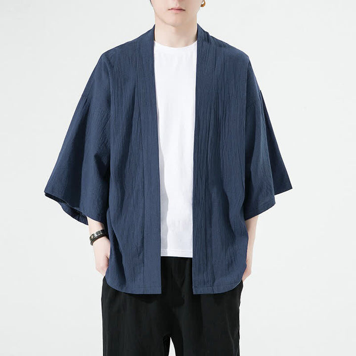 Buddha Stones 夏向けカジュアルミニマリスト無地メンズ着物 - ダークスレートブルー - US/UK/AU46, EU56 （5XL） - image 3