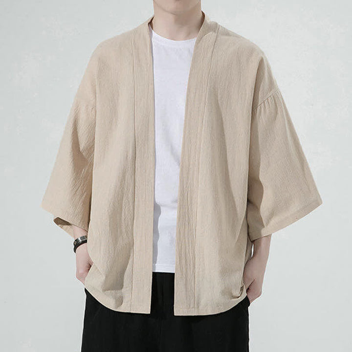Buddha Stones 夏向けカジュアルミニマリスト無地メンズ着物 - タン - US/UK/AU46, EU56 （5XL） - image 4