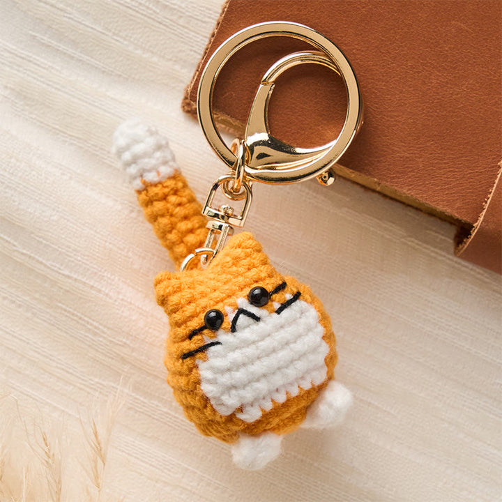 Buddha Stones 手編みのかわいい猫のバッグチャーム、柔らかなキーホルダー - オレンジキャット - image 0