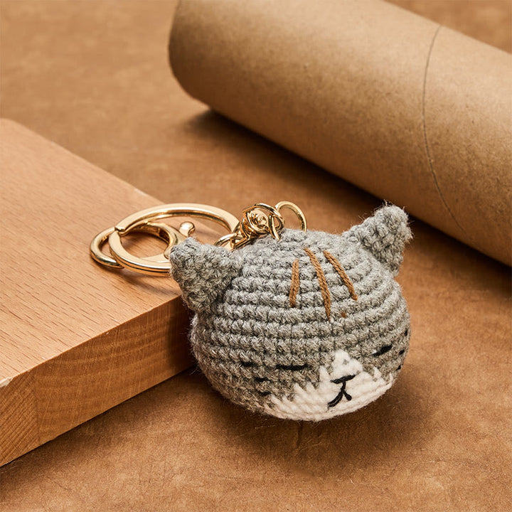 Buddha Stones 手編みかぎ針編みの猫の頭モチーフのバッグとキーホルダー - image 5