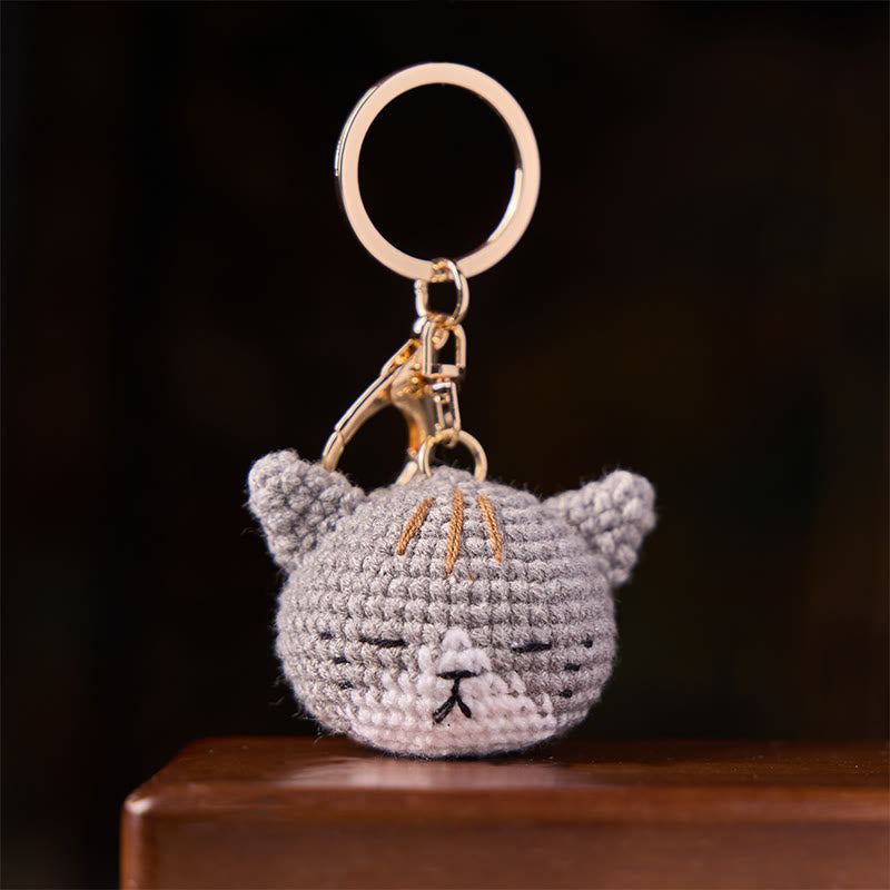 Buddha Stones 手編みかぎ針編みの猫の頭モチーフのバッグとキーホルダー - image 7