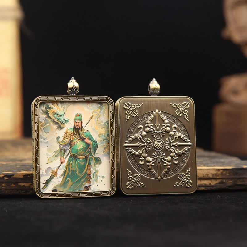 Buddha Stones 銅製の関羽護符編みタッセル付きタンカネックレス - image 3