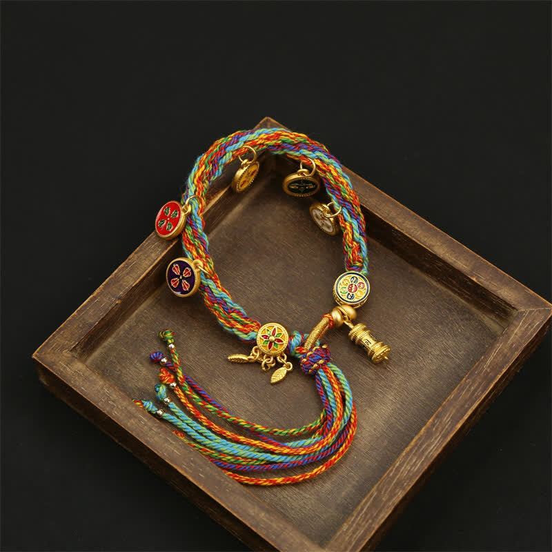 Buddha Stones レインボー編み紐オーム・マニ・パドメ・フム知恵のタッセルブレスレット - image 1