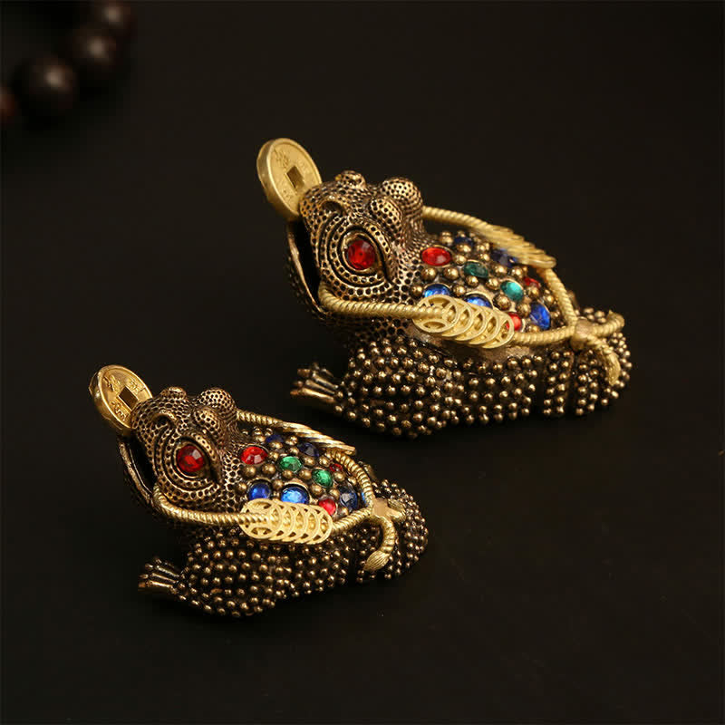 Buddha Stones 真鍮製の三本足の金運カエル（富と幸運繁栄のシンボル） - image 0