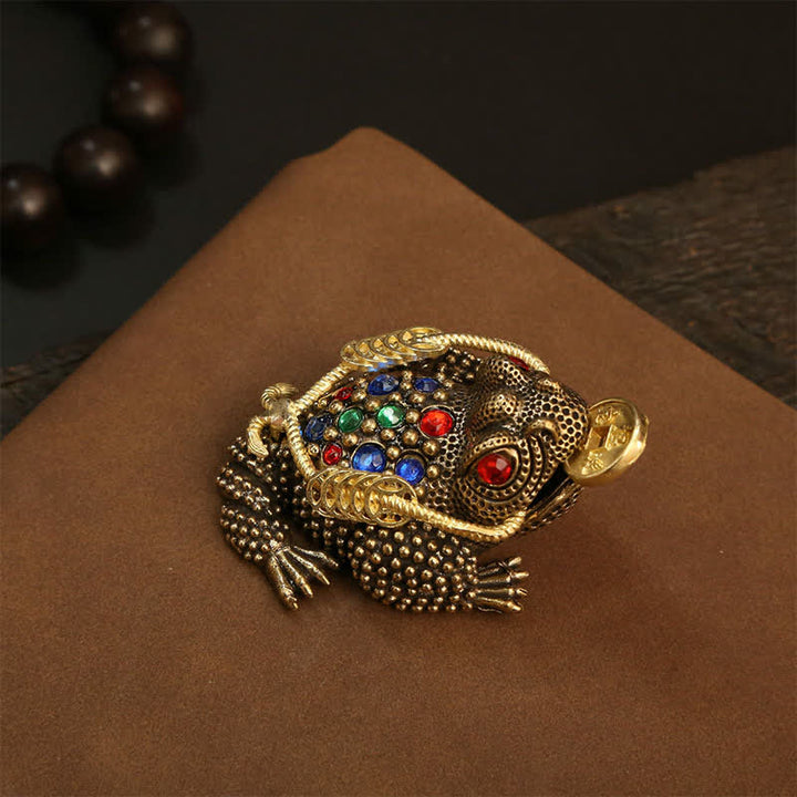 Buddha Stones 真鍮製の三本足の金運カエル（富と幸運繁栄のシンボル） - 小型マネーフロッグ 7.4cm × 3.6cm × 4.2cm - image 1