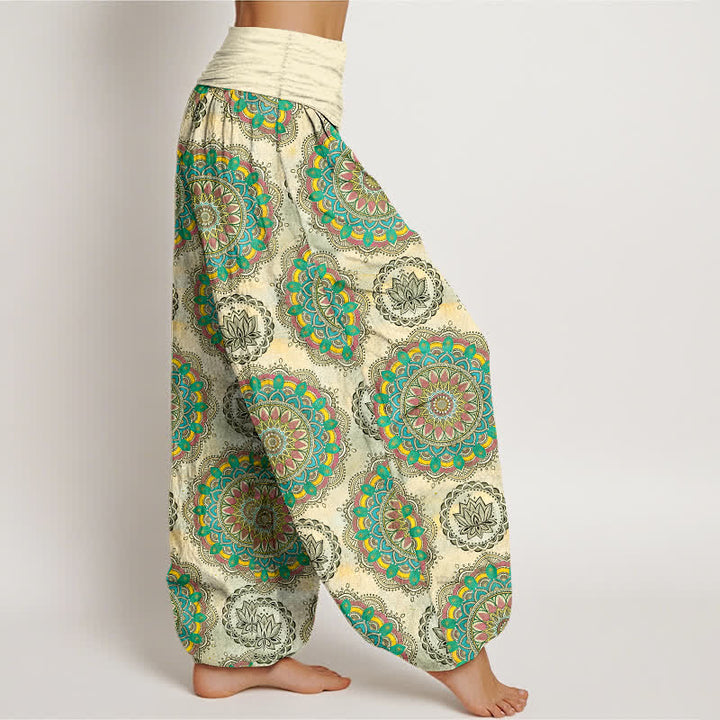 Buddha Stones コットン素材のボヘミアンマンダラ柄レディースゴムウエストハーレムパンツ - image 1