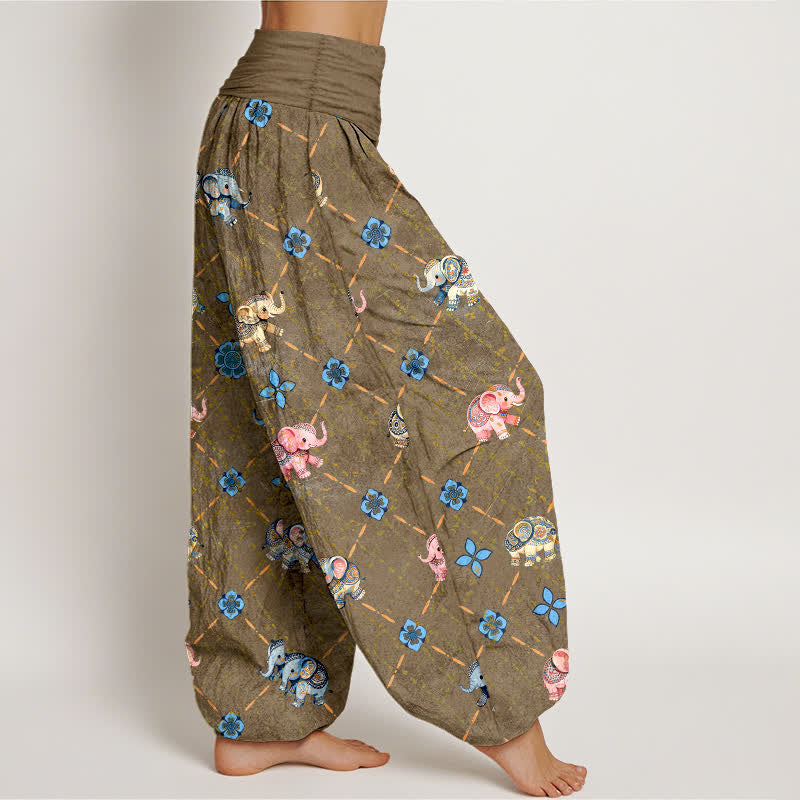 Buddha Stones コットンエレファント花柄 レディース ゴムウエスト ハーレムパンツ - image 6