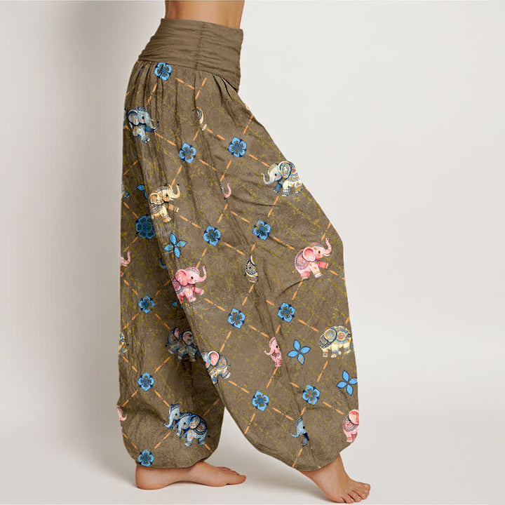 Buddha Stones コットンエレファント花柄 レディース ゴムウエスト ハーレムパンツ - image 6