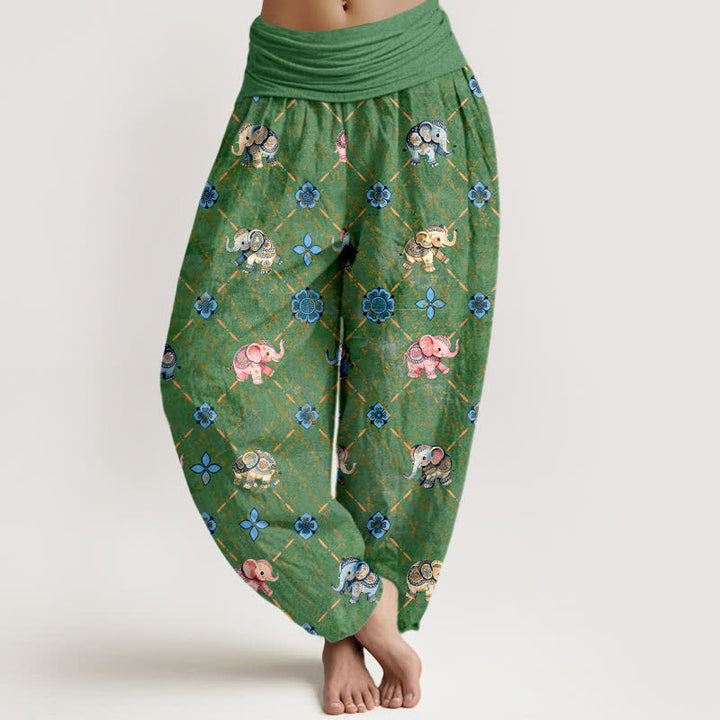 Buddha Stones コットンエレファント花柄 レディース ゴムウエスト ハーレムパンツ - 緑 - US16、 UK/AU20、 EU48 (3XL) - image 8