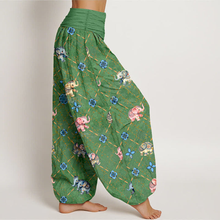 Buddha Stones コットンエレファント花柄 レディース ゴムウエスト ハーレムパンツ - image 9