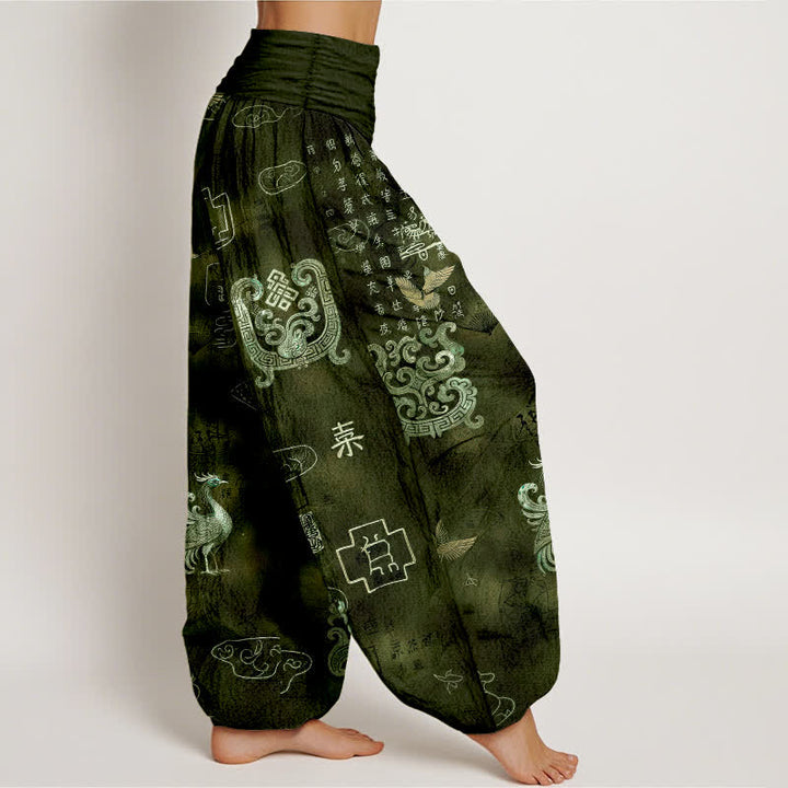 Buddha Stones 綿素材の鳳凰雲柄レディースゴムウエストハーレムパンツ - image 6